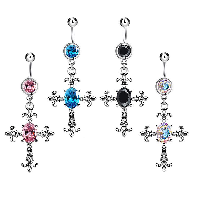 Hängande navelpiercing i rostfritt stål med kors Punk Cool Navelnagel För Kvinnor Kroppspiercingsmycken