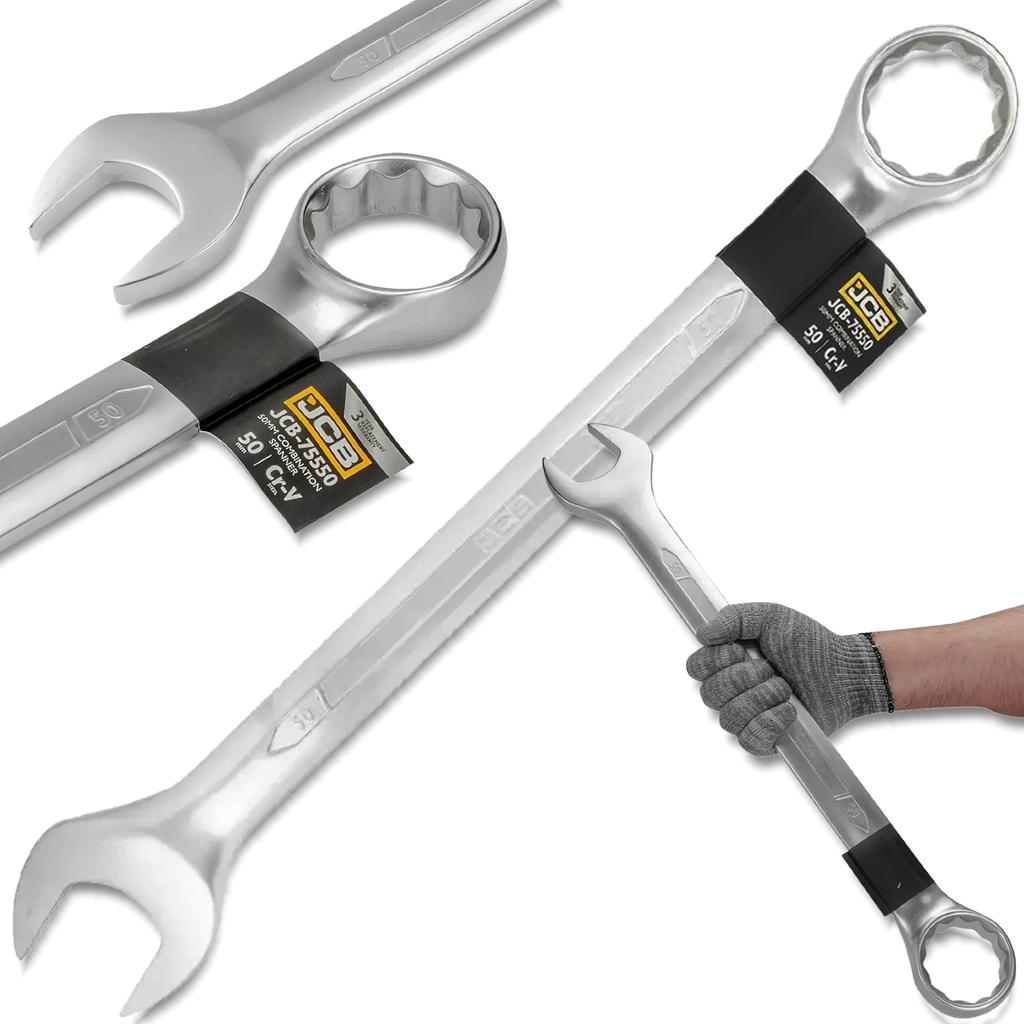 JCB 50mm Cr-V 12-point Double-ended Open-end Wrench