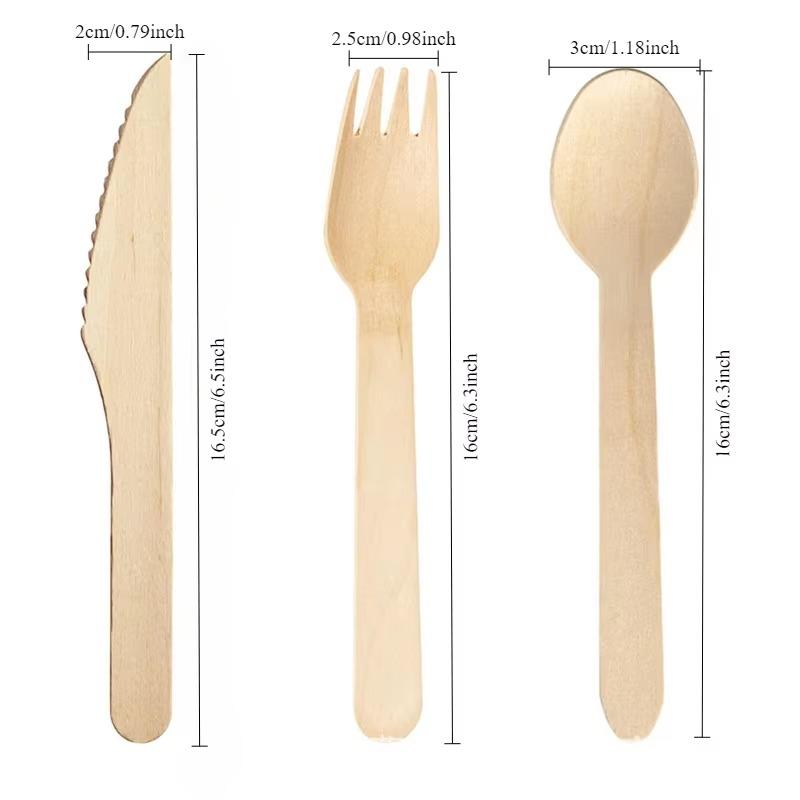 50/100PCS Natural Wooden Disposable Cutlery Set Dessert Cake Knives Forks Spoons for Parties Weddings Cafes Tableware Supplies