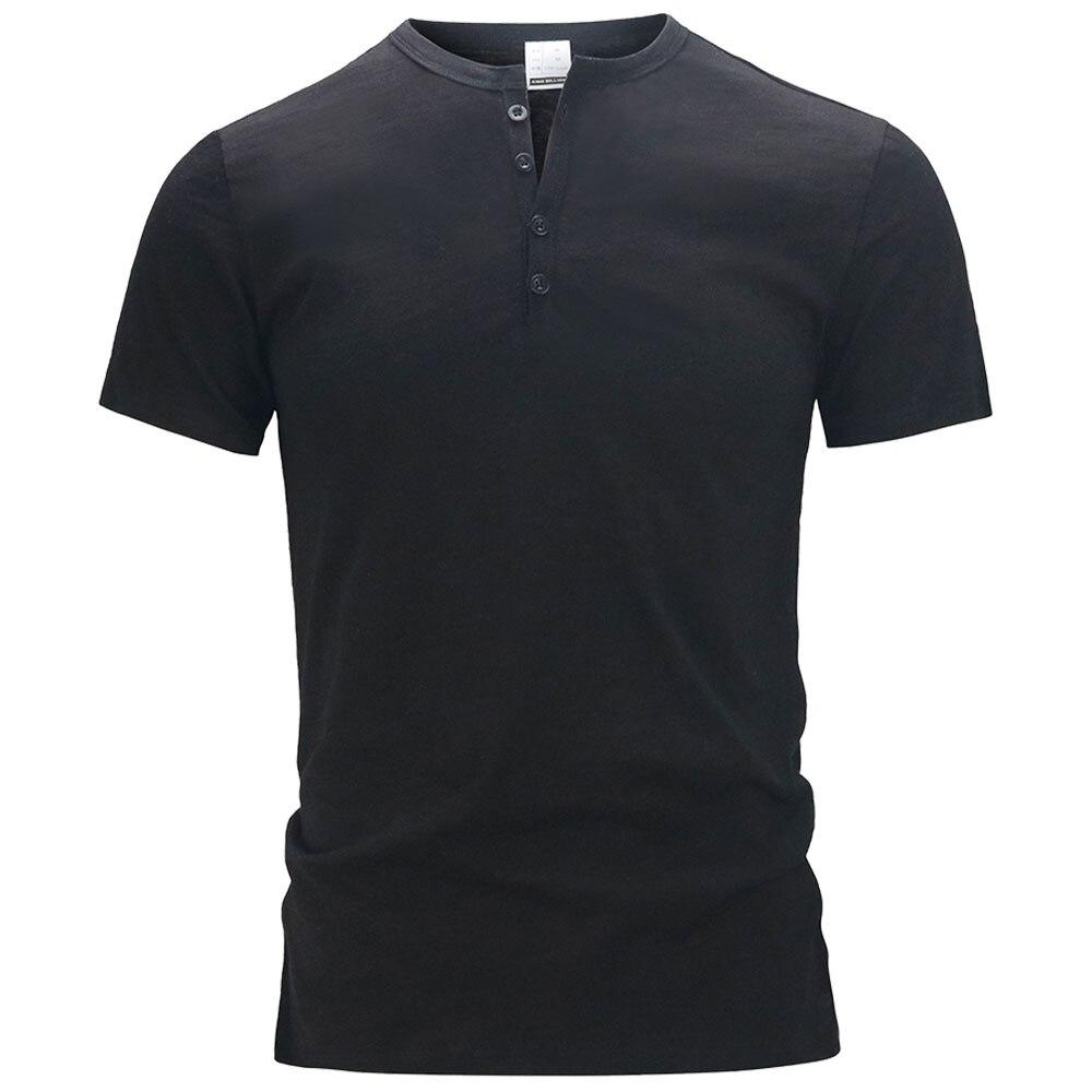 King Billion Heren Katoen Korte Mouw T-shirt Henry Kraag Effen T-shirts Zomerkleding Casual Normale Pasvorm Tops Tees Man US XL(80-90KG) zwart