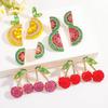 Creative fruit set diamond stud earrings cherry lemon watermelon shape earrings exaggerated fashion earrings