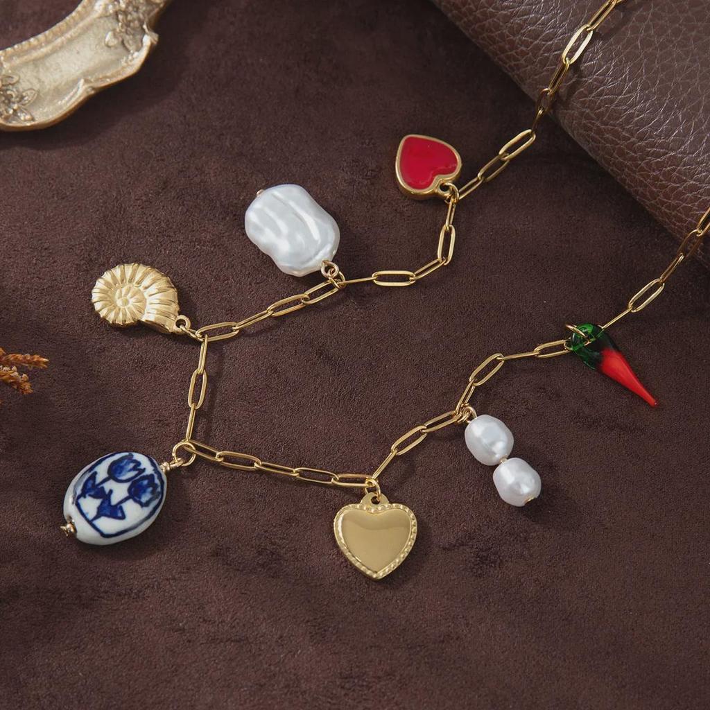 Stainless Steel Ocean Conch Heart Pendant Necklace for Women