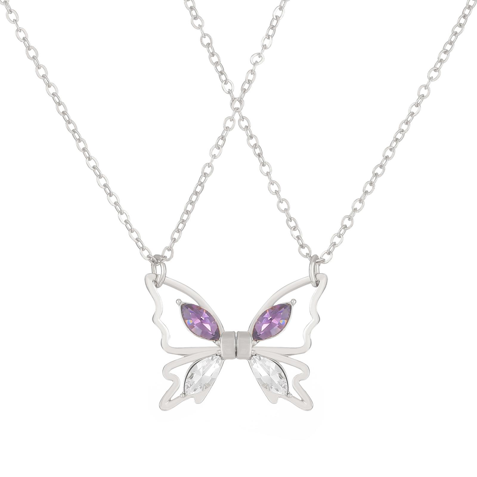 2Pcs Hollow Half Butterfly-shape Magnetic Pendant Elegant Adjustable Alloy Necklaces Gift for Women Girls Jewelry
