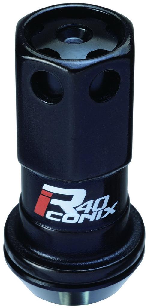 KYO-EI (Kyoei Industry) Racing Composite R40 iCONIX Wheel Lock Nuts, M12 X P1.25, with Aluminum Caps, Black/Black, RIA-03KK