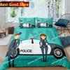 Copripiumino King Queen Auto della Polizia Set Biancheria da Letto Auto Cartone Animato Bambini Ragazzi Blu Grigio Veicoli di Emergenza Copripiumino in Poliestere
