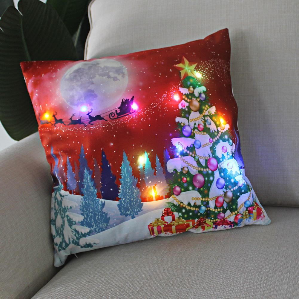 45cm LED Verlichte Kerst Kussenhoes Feestelijke Decoratieve Kussensloop Met Lampjes Voor Huis Vakantie Decoratie 45x45cm red