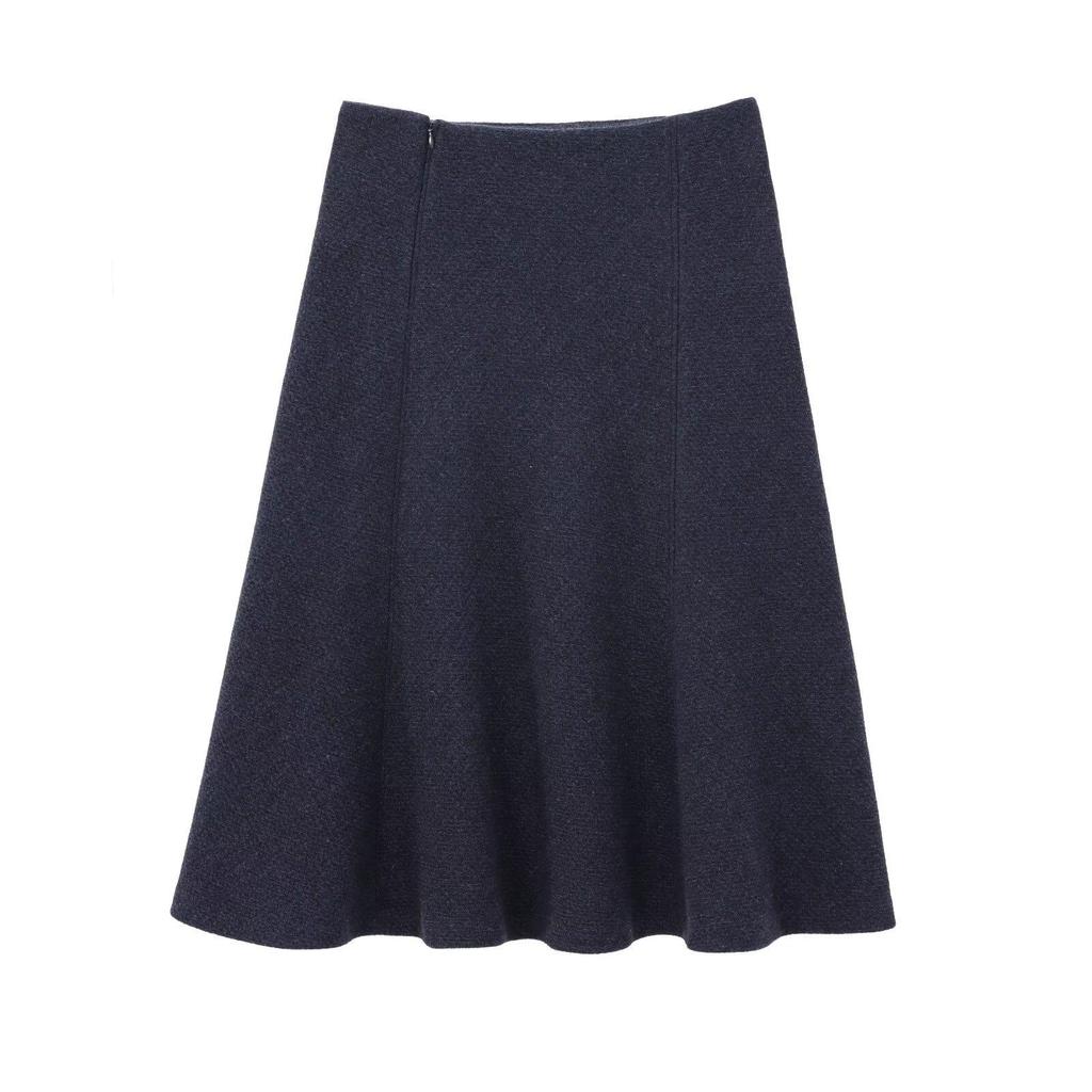 European & American Style Double-Breasted Wool Blend Short Blazer Cape with Midi Skirt