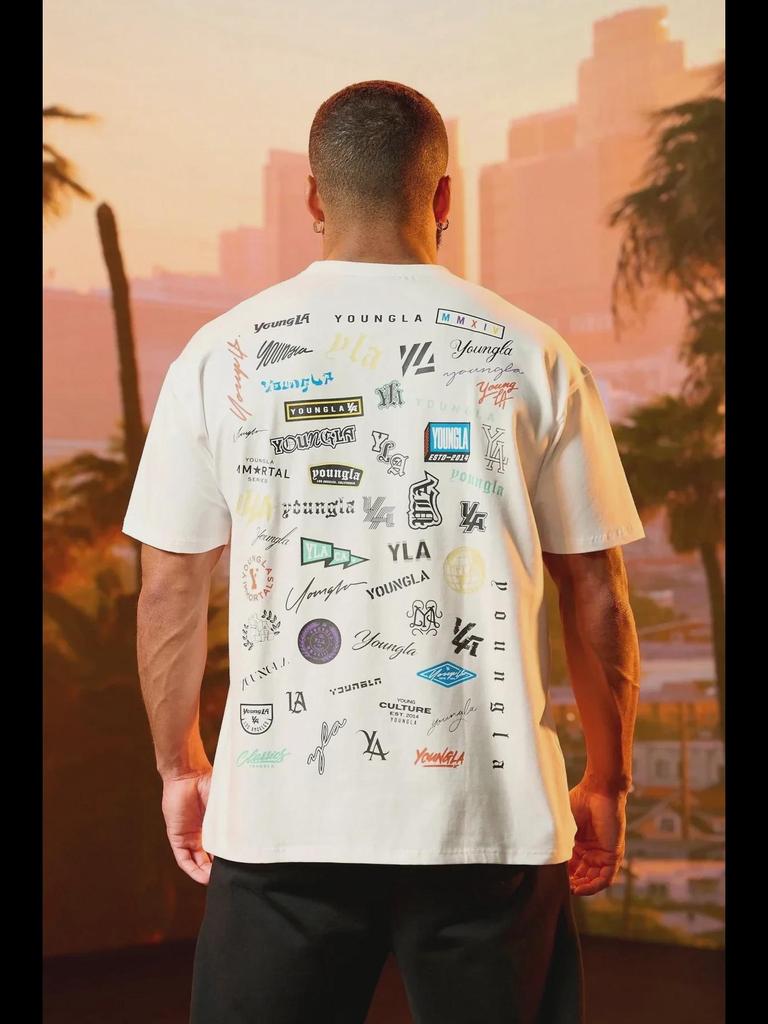 YOUNG LA Men's Loose Fit Cotton T-Shirt - Summer Full Back Print, Short-Sleeved, Round Neck, Casual Fitness Sports Top