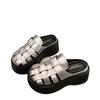 Fashion European Goods Heightening Woven Bag Head Half Slippers Women's Wear 2025 New Small Thick-bottomed Beach Cool Slippers