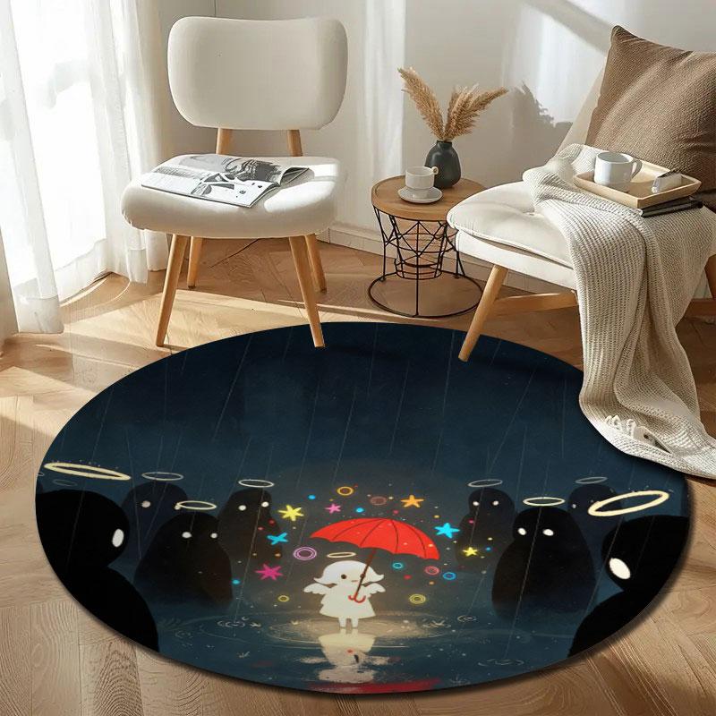 Boho Round Dragon Multicolor Area Rug, Non-Slip Floor Mat for Bedroom