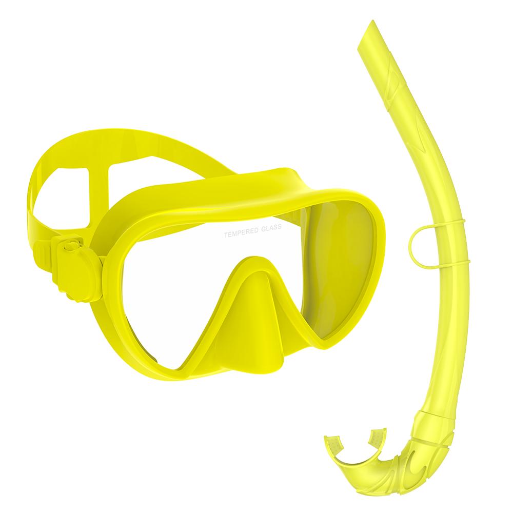 

Frameless Diving Mask Wet Snorkel Set Low Internal Volume Pure Soft Silicone Swimming Training Diving Glasses Adjustable жовтий