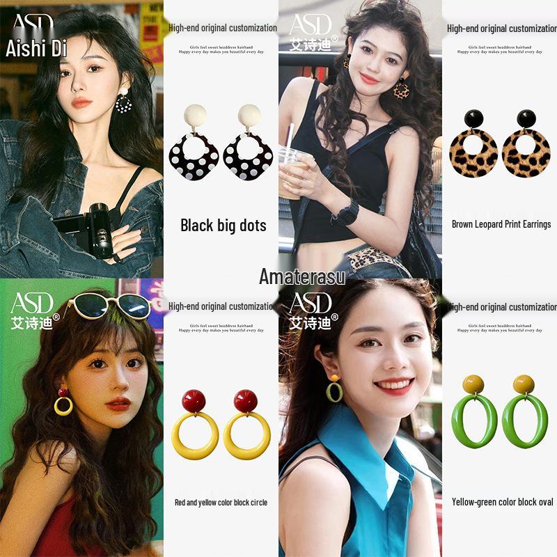 Hong Kong Style Retro Polka Dot Earrings: Playful Red Ear Clips for Girls and Women