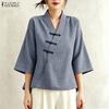 Women Grid Print Casual V-Neck Half Sleeve Loose Blouse