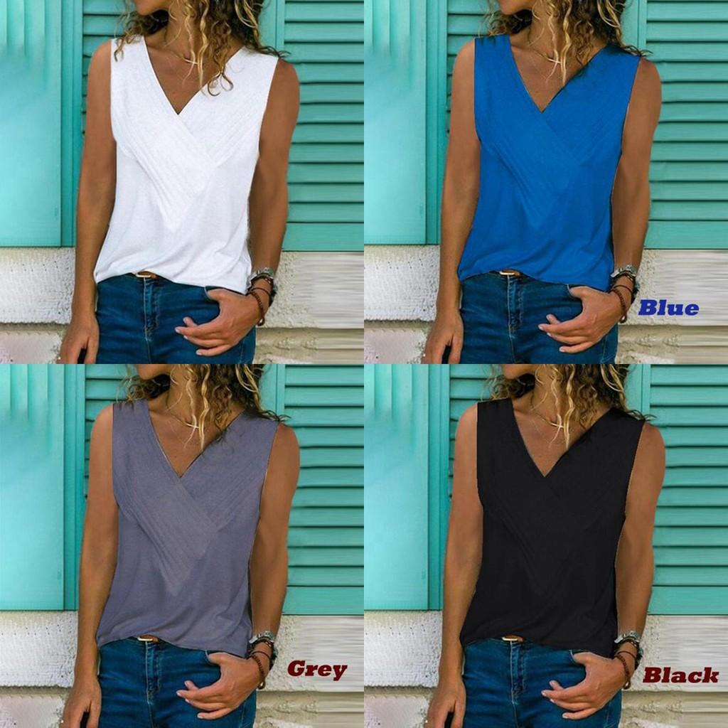 Premium Quality Women Sleeveless Blouse Vest Top Summer Casual V Neck Tank T-shirt Beach Shirts For Effortless Style