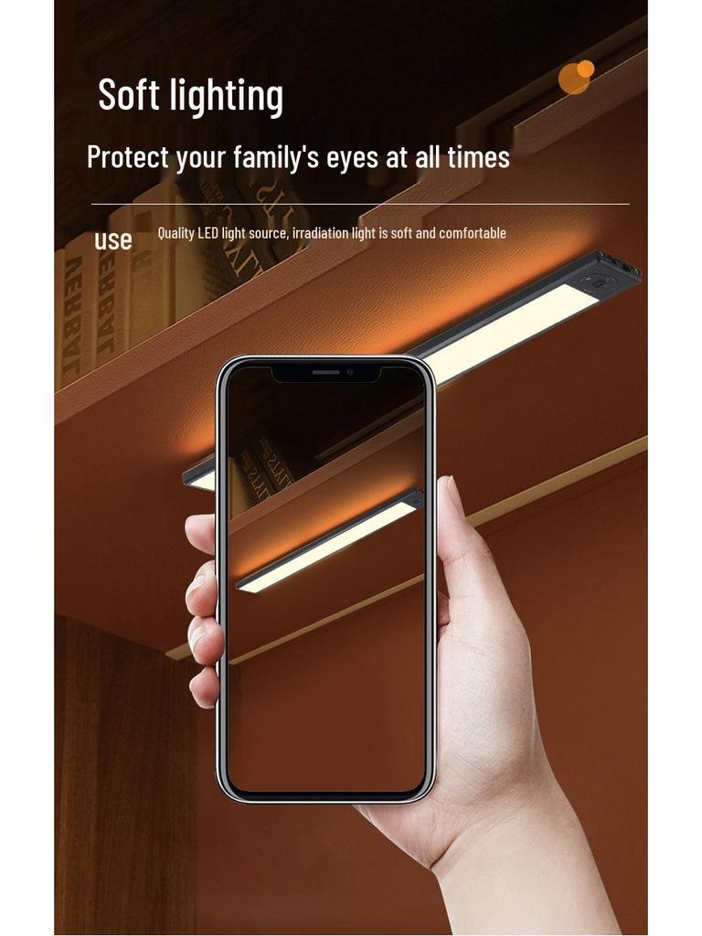 Wireless Rechargeable LED Motion Sensor Cabinet Light with Magnetic Strip for Kitchen, Desk, and Bedside