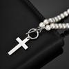 Vnox Stainless Steel Cross Pendant Necklace for Men Women, Imitation Pearl Beaded Chain Collar, Religion Faith Prayer Jewelry
