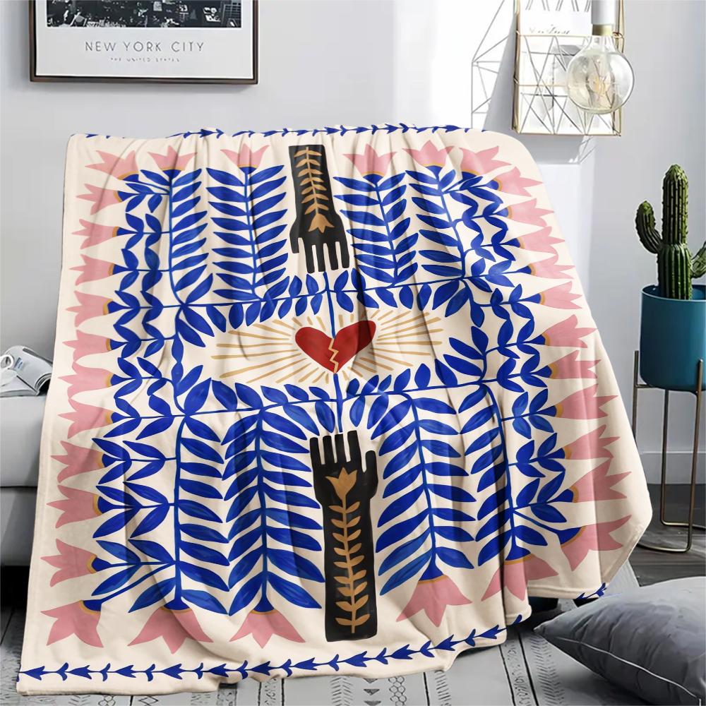 1Pc Abstract Art Print Flannel Blanket, High quality Comfortable for All Seasons, Home Decor, Warmth and Comfort, Perfect for Christmas Gifts
