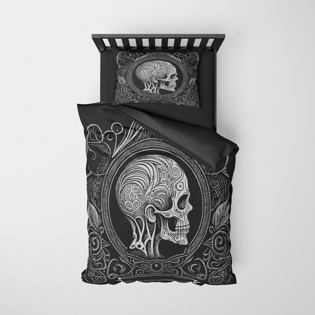 Skull Bedding Set Twin 140x200cm - Vintage Baroque Halloween Duvet Cover 2/3PCS, Luxury Skeleton Comforter cover,Gothic Bed Set