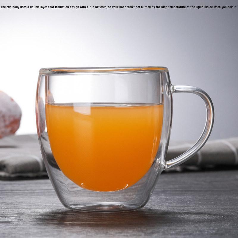 Eiförmige doppelwandige Glas-Kaffeetasse mit Henkel - Hitzebeständig & Ideal für den Heimgebrauch