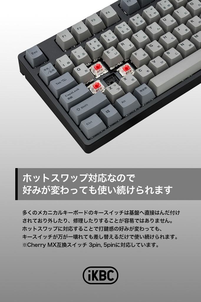 iKBC CD87 Tenkeyless Mechanical Keyboard Japanese Layout 91 Keys GATERON G PRO Red Axis Linear with Both Windows and [USB-C Connection/Compatible