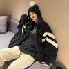 Womens Oversized Faux Fur Coat With Contrast Color Panel Thick Fleece Lined Winter Jacket Korean Style Long Sleeve Outerwear
