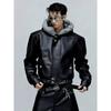 Men's Goshawk Plus Velvet Hooded Jacket - Thickened Leather, Big Fur Collar, Winter Cotton Coat