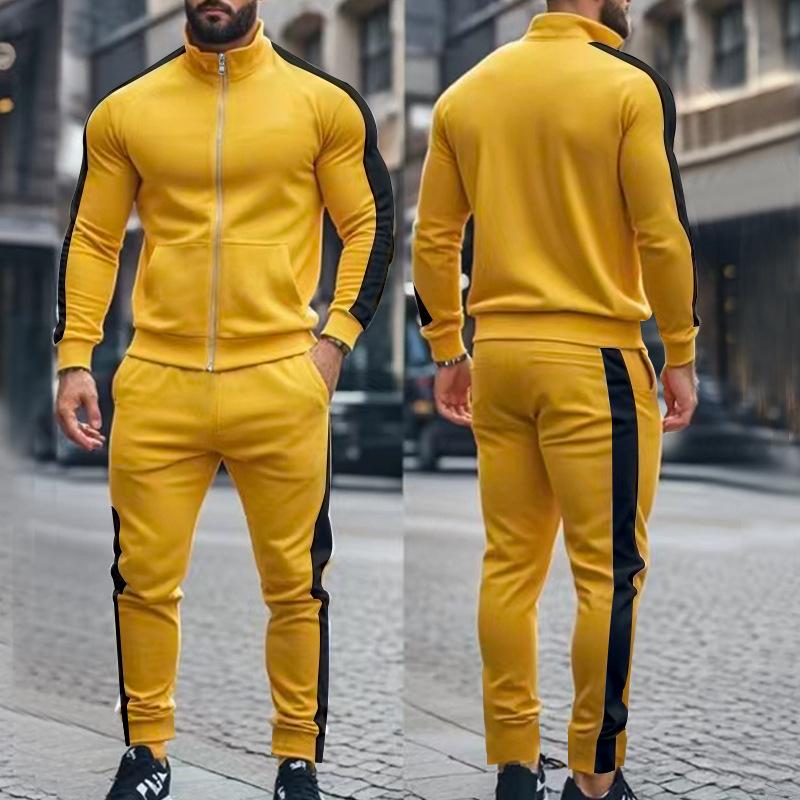 2025 Europe and The United States Spring and Autumn Outdoor New Leisure Men's Sports Suit Color Contrast Outdoor Men's 2 Pieces