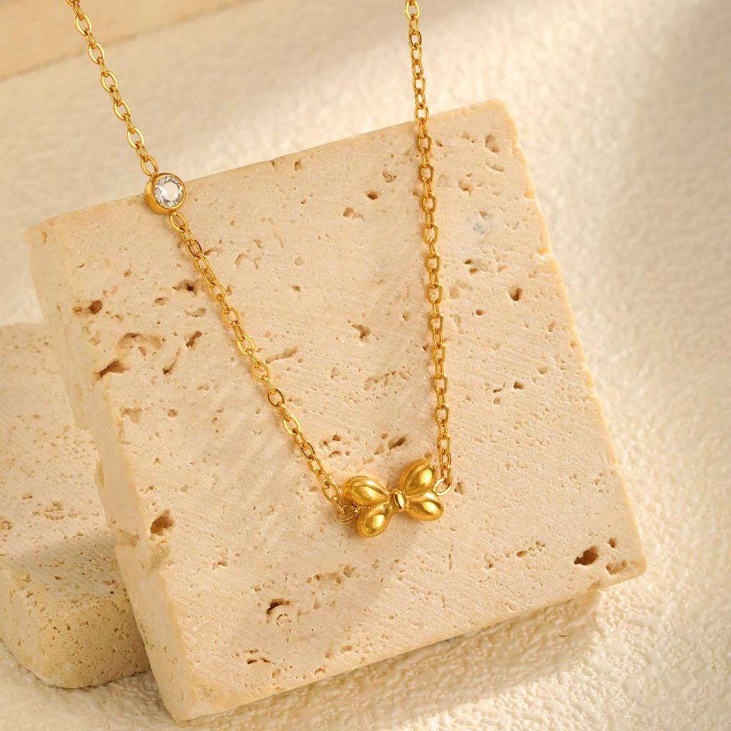 Fashion Geometric Butterfly Festival Heart Stainless Steel Gold Necklace Ladies, Accessories Nc-1198