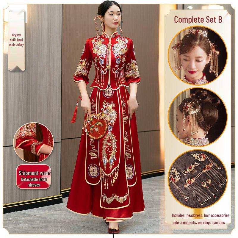 Hua Chu Xi 2025 Elegant Chinese High-end Xiu He Wedding Toast Dress, Exquisite Craftsmanship