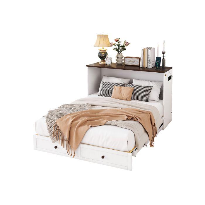 Lit à rallonge - MUVOE - 140 x 200 cm - Blanc - Avec tiroirs - Design contemporain