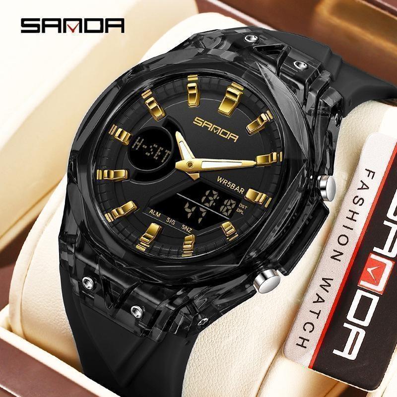 SANDA New Sports Men's Quartz Watches Luxury Military Waterproof Watch Dual Display LED Digital Men Wristwatch