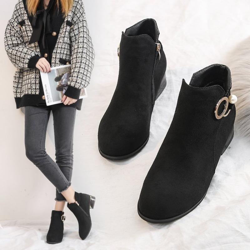 Fashion Women Ankle Boost Low Heel Shoe Plus Size 44 Short Female Shoes Ladies Autumn Winter Boots Women Shoes