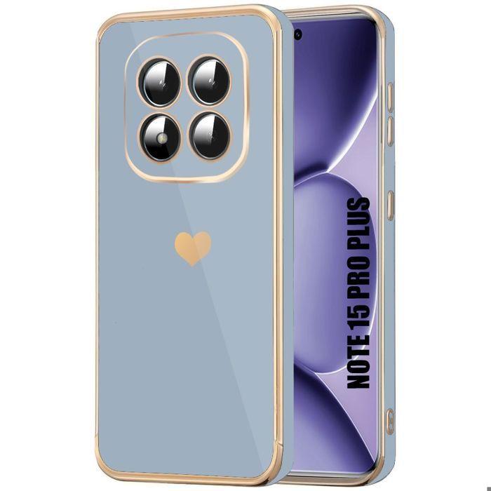 Coque Silicone pour Xiaomi Redmi Note 15 Pro Plus 5G, Antichoc Souple Slim Bleu Motif Cœur