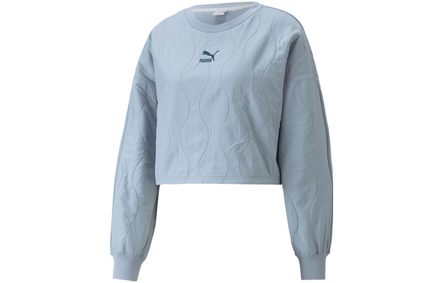 PUMA CLASSICS Quilting Applique Cropped Crew Fleece Sweatshirt Women s Blue 538938-79 M