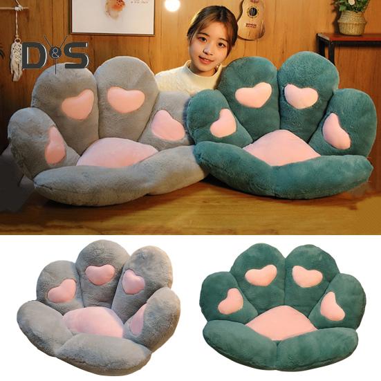 Coussin de siège en forme de patte de chat pour chaises de bureau de jeu, oreiller doux et moelleux avec tissu en peluche imitation lapin, coussin de confort antidérapant pour siège de voiture, coussin de lit pour animaux de compagnie
