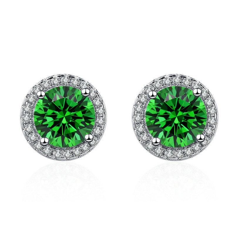 Women Silver Tone Halo Round Big Center Zircon Full Pave Circle Stud Earrings