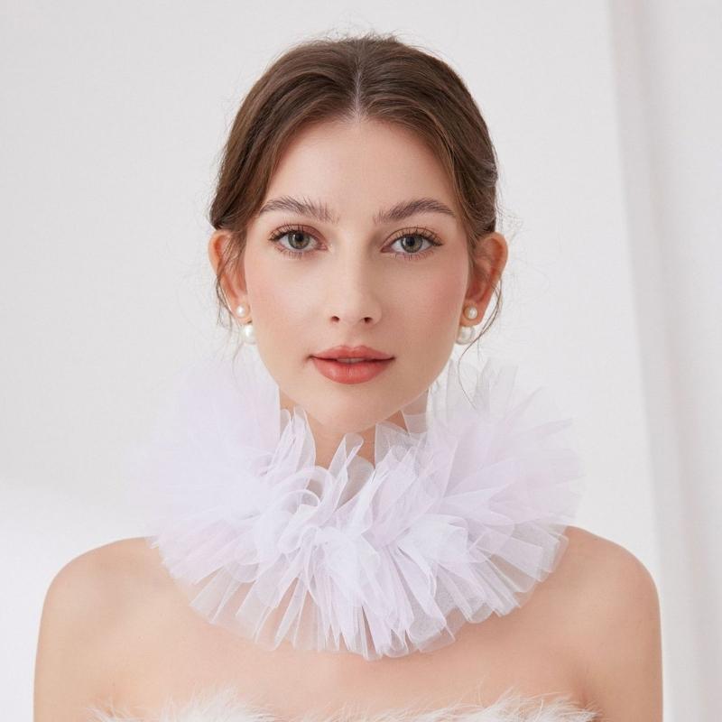 Multiuse Jabot Collar Lace Ruffled Collar for Masquerades Parties Cosplay Event Costume Neckwear Collar for Roleplaying