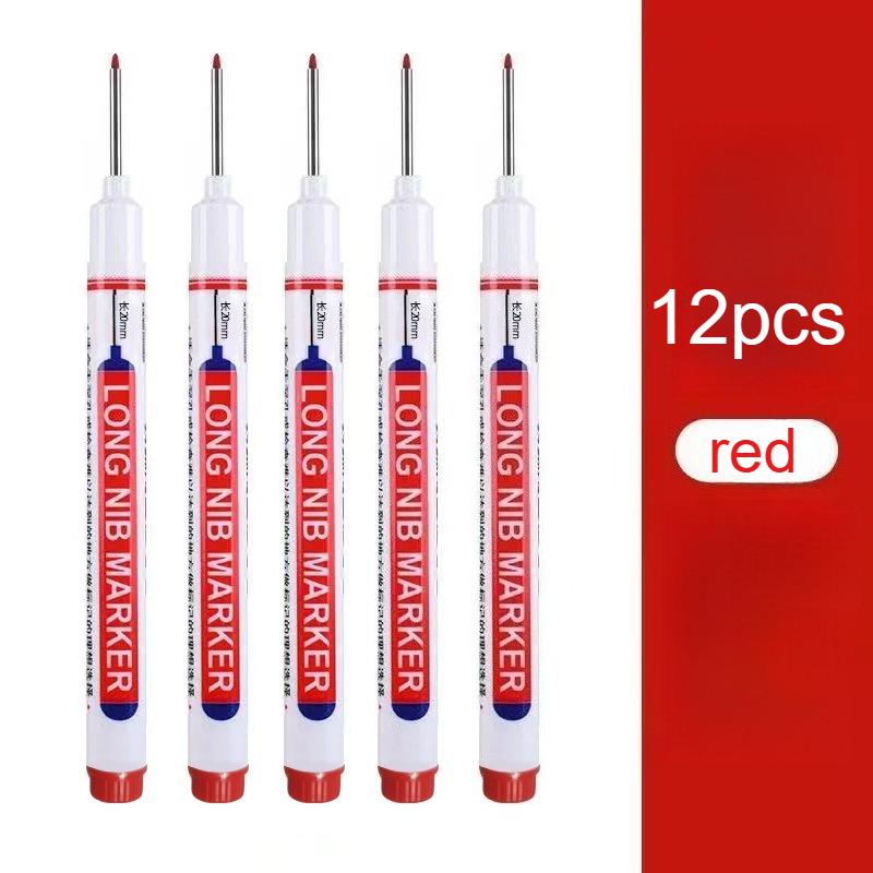 12pcs Heavy-Duty Precision Deep Hole Markers - Extended Tip, Waterproof Ink Pens with Long 20mm Nib for Woodworking,Marker Pen