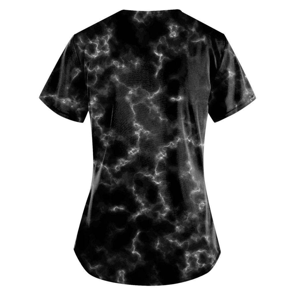 Frauen Mode Frühjahr Und Sommer Ölgemälde Druck V-ausschnitt Kurzarm Arbeitskleidung Mit Taschen Tops