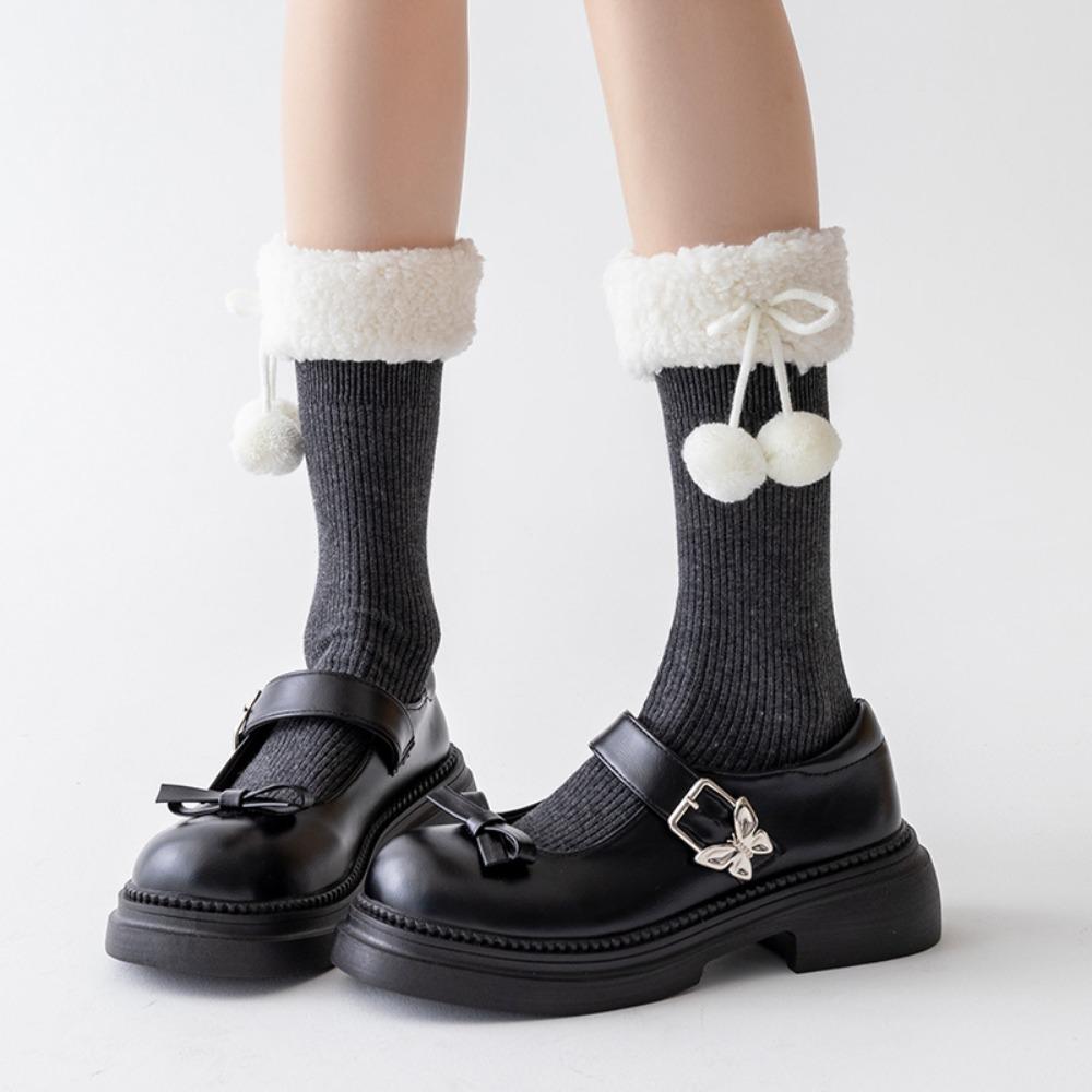 

Cotton Snow Boot Socks Middle Tube Female Hosiery New Bow Middle Tube Socks Winter Christmas Gifts серый