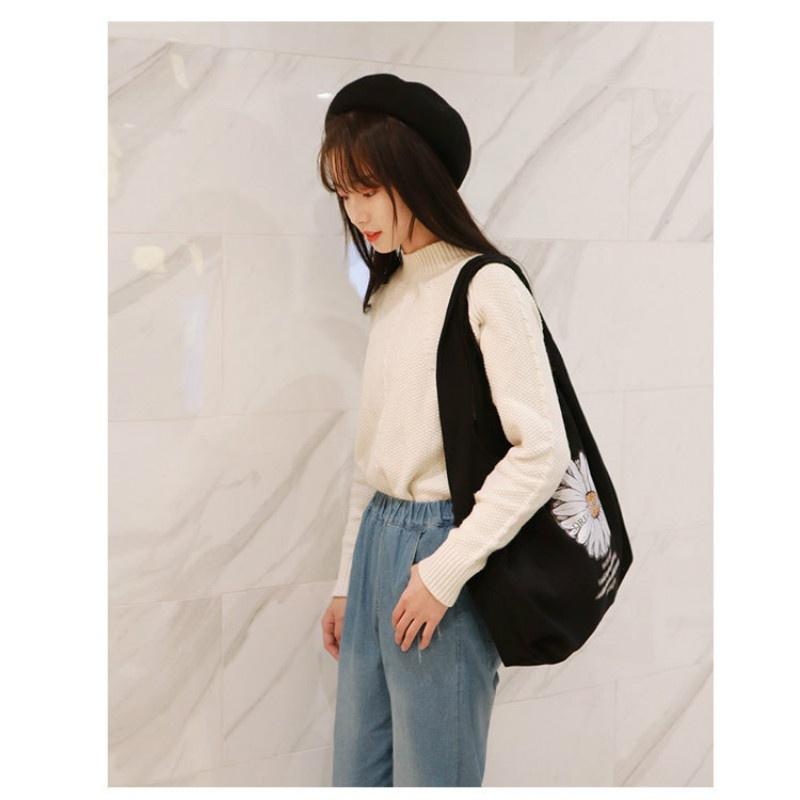 Daisy Canvas Shoulder Bag Student Handbag Women Small Shopping Bag Girl Flowers Casual Tote Bag