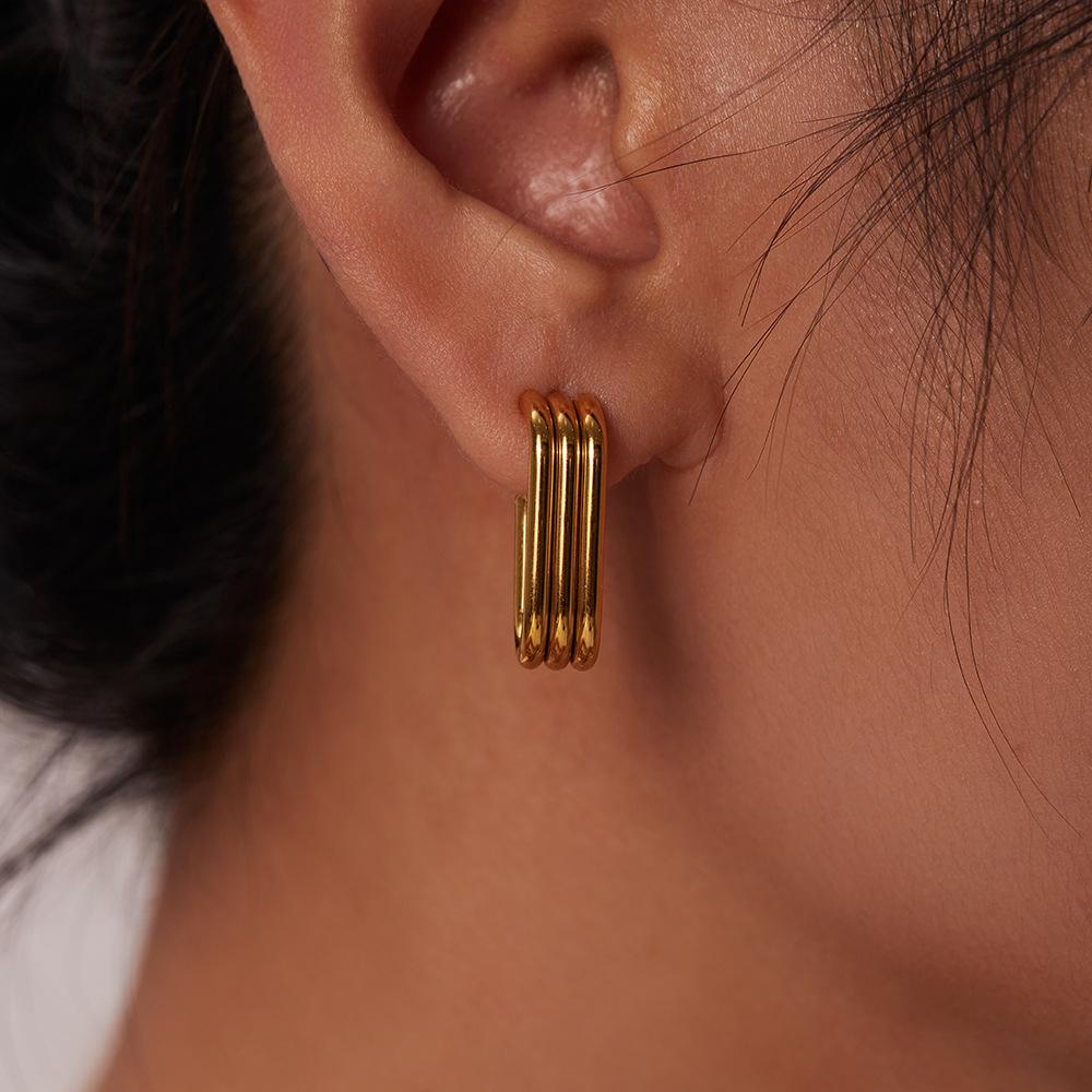 Yori Geometric Unusual Stainless Steel Metal Stud Earrings 18K PVD Plated Texture Golden Fashion Unique Jewelry
