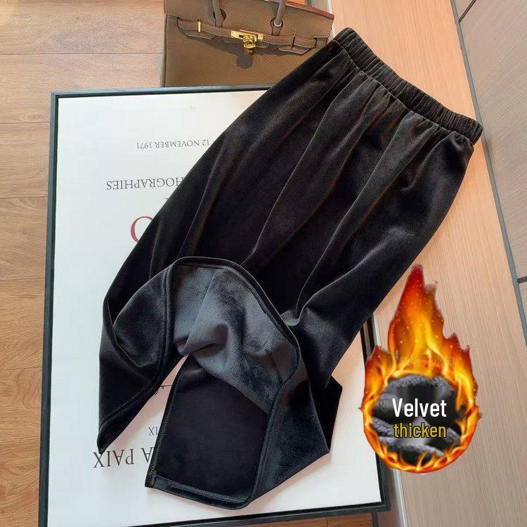 

Black Gold Velvet Fleece-Lined Elastic Waist Winter Skirt 5XL (Recommended 145-155 lbs) чёрный