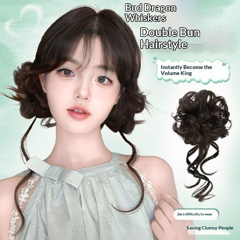 2 Pcs Messy Bun Hair Piece Tousled Updo With Tendrils Hair Bun Extensions Wavy Curly Hair For Women