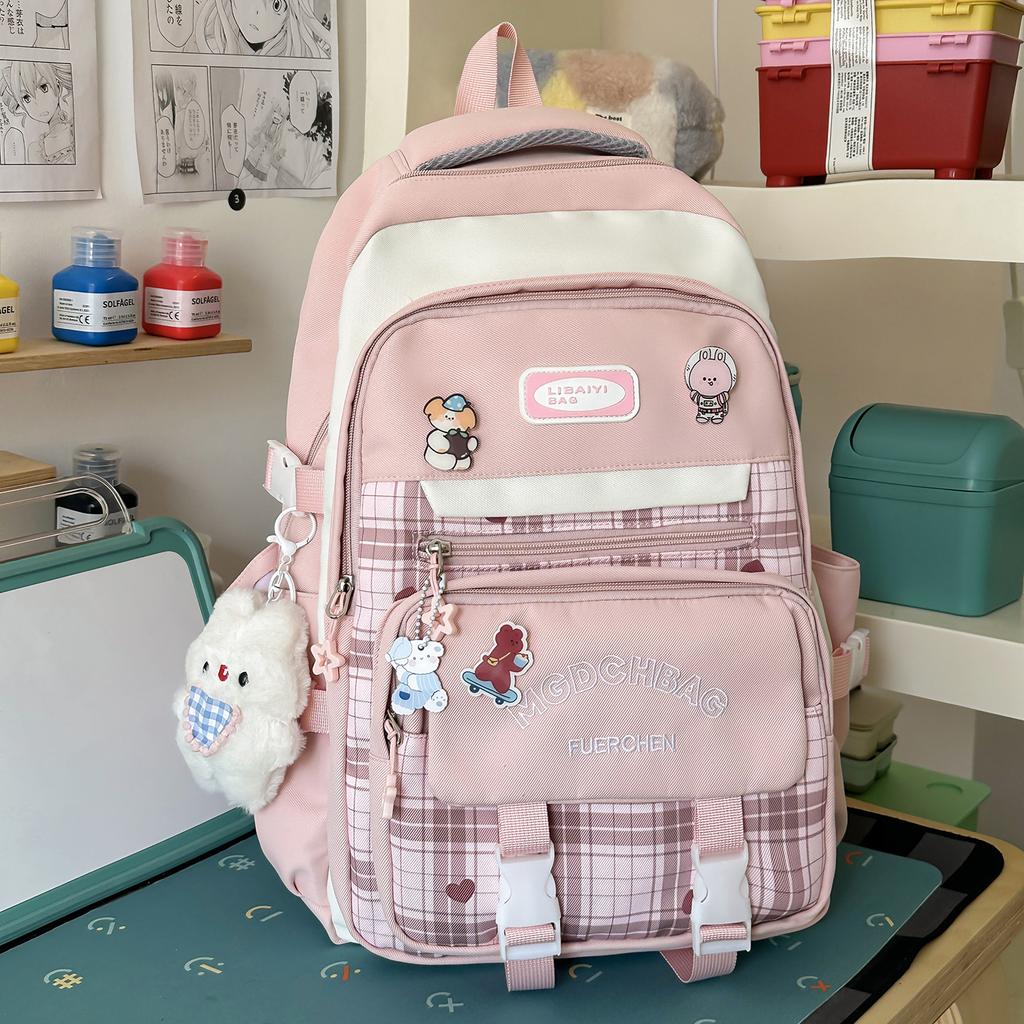 Zaino versione coreana di Mori per studente di scuola elementare femminile alto valore scozzese colore a contrasto stile college per studente di scuola media