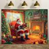 Fundo de festa de Natal com Papai Noel e lareira, decoração de parede em tecido, para casas, escritórios e celebrações festivas