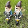 Resin Old Man Gnome On Motorcycle Yard Statue