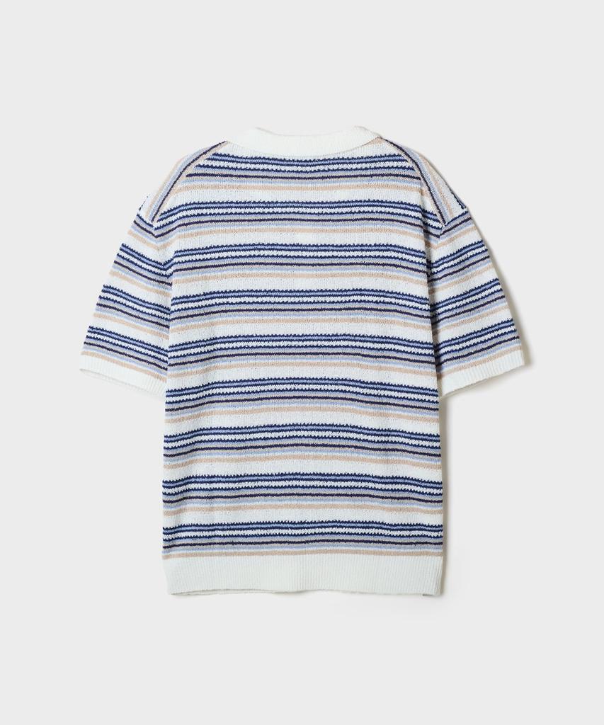 Seupao [Cool] Boucle Collar Neck Multi Stripe Short Sleeve Knit_Spkwg37M03