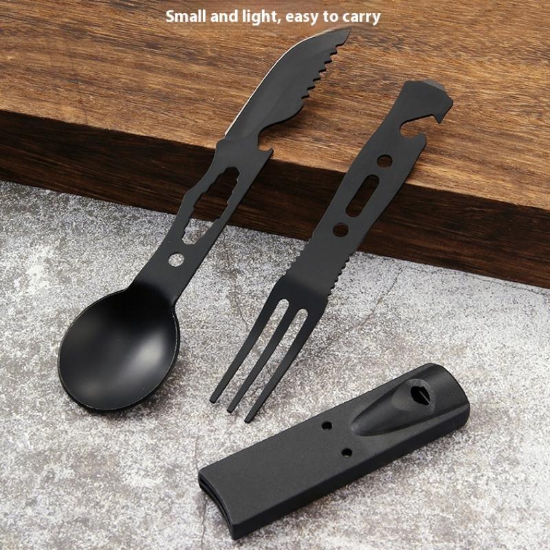 Outdoor Edelstahl Mit Pfeife Löffel Gabel Set Multifunktionale Campingmesser Camping Geschirr Outdoor Wind Kombination