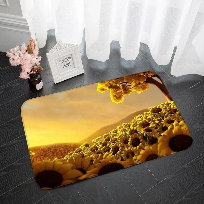 Kitchen Mat with Sunflower Pattern Hallway Non-slip Rug Suitable for Kitchen Living Room Porch Balcony Spring Home Decor Welcome